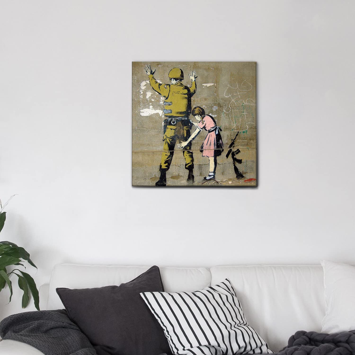 Banksy Canvas Wall Art "Banksy Girl Frisking Soldier" 30x30 cm