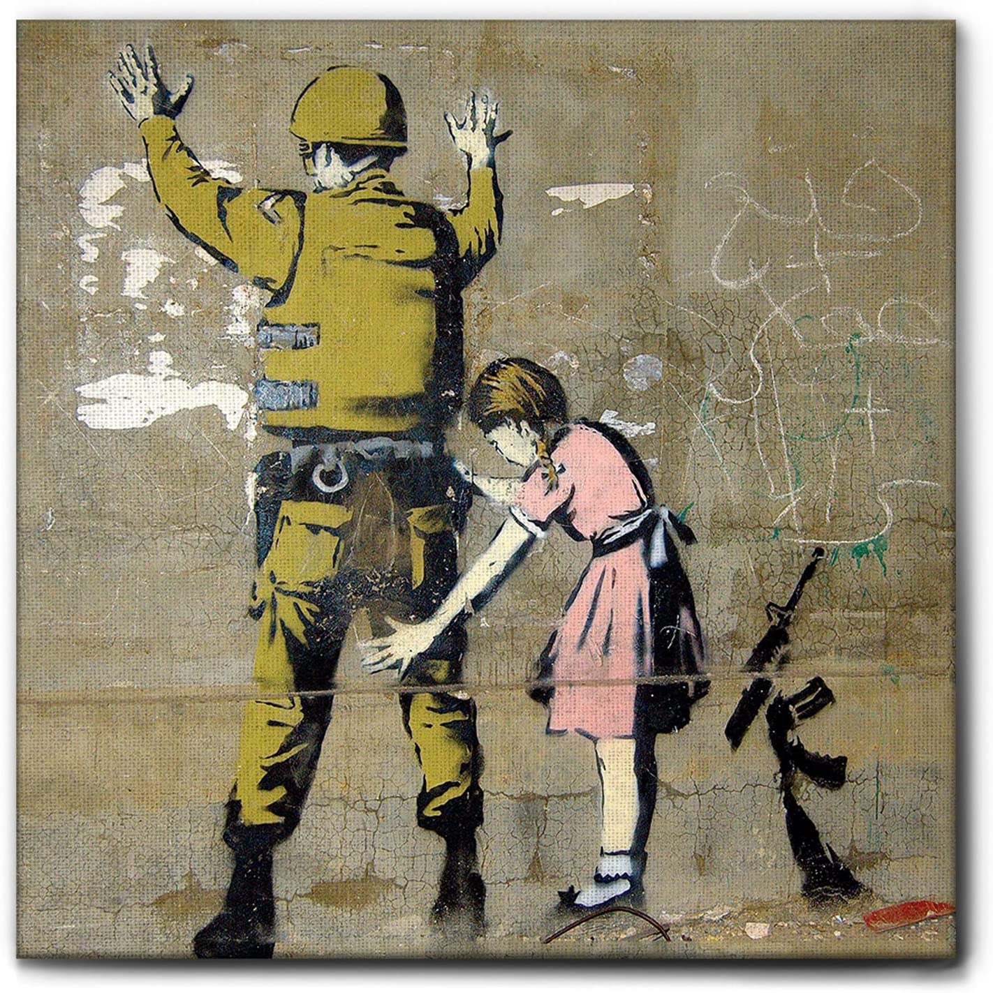 Banksy Canvas Wall Art "Banksy Girl Frisking Soldier" 30x30 cm