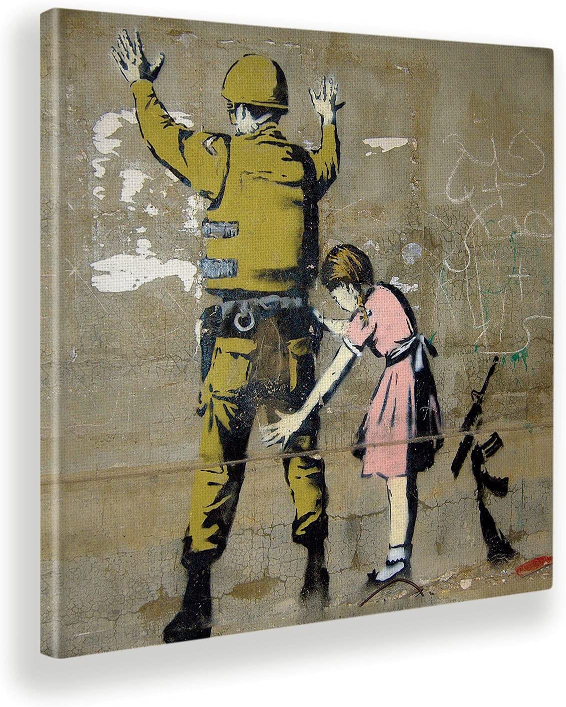 Banksy Canvas Wall Art "Banksy Girl Frisking Soldier" 30x30 cm