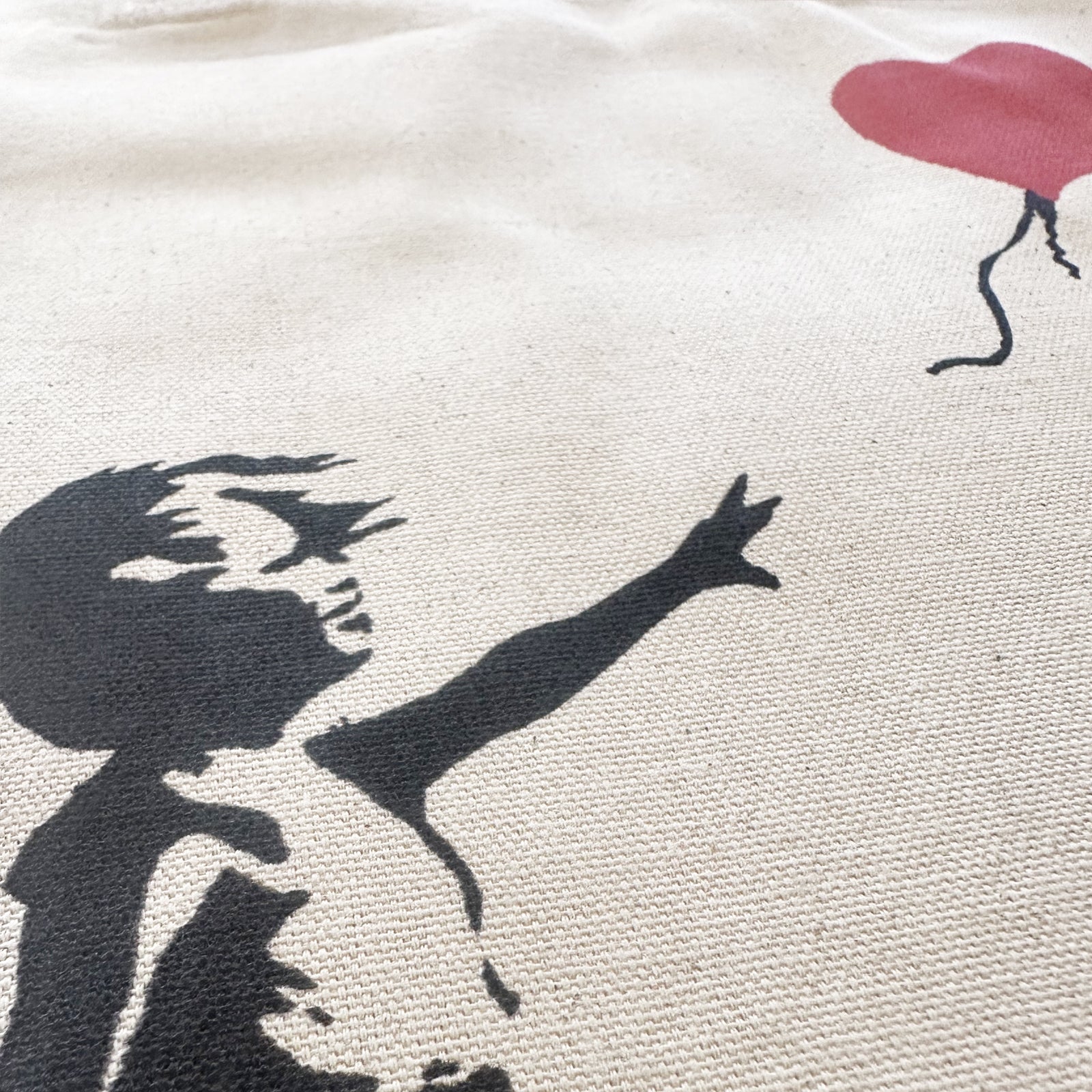 Tote Bag - Girl with red balloon shopper in natural cotton 220 g/m2 with pin