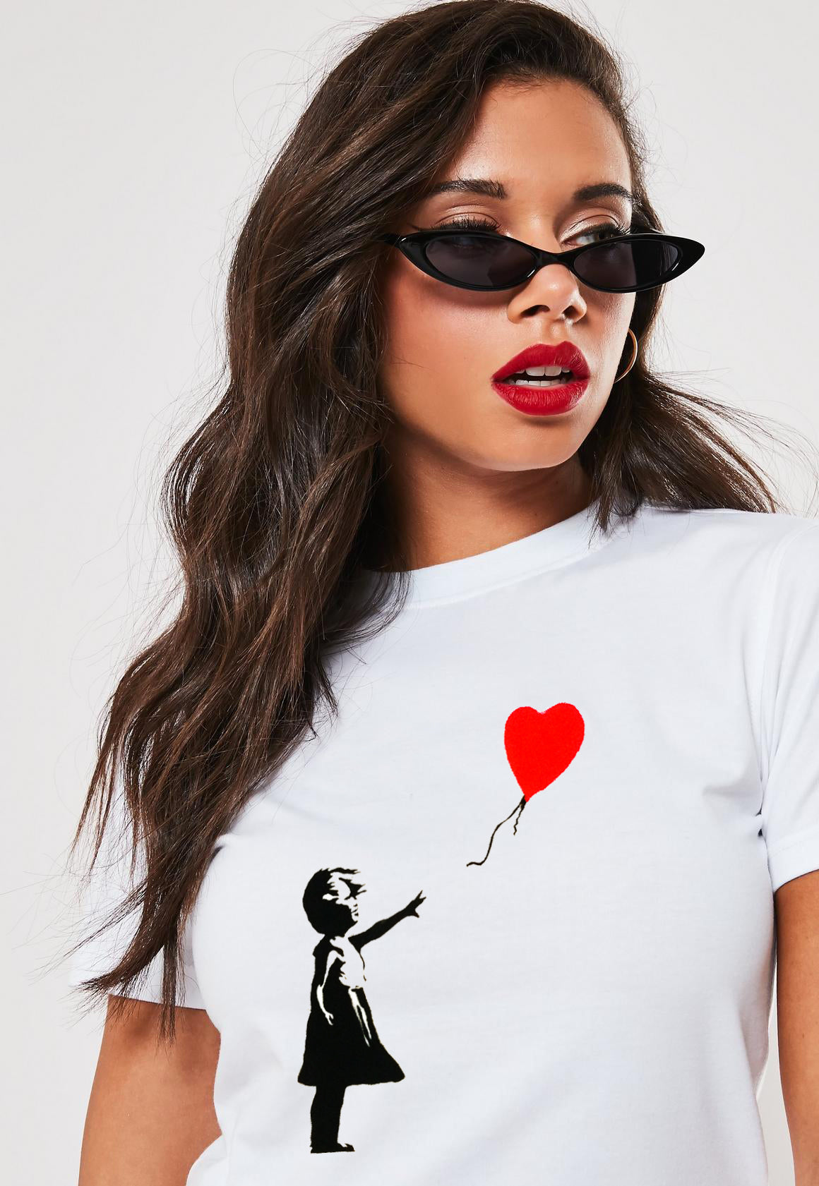 Nutees - T-Shirt Donna Con Stampa Banksy 'Girl With Balloons' - Colore Blu Navy, Taglie Dalla S Alla XXL