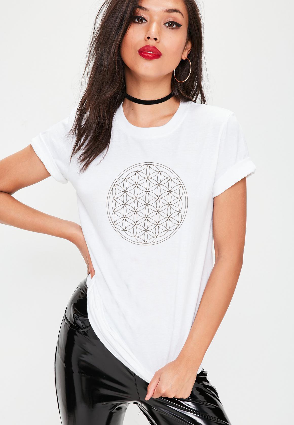 T-Shirt Rainbow Flower of life - white