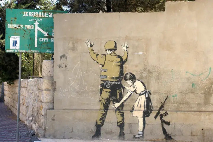 Banksy Canvas Wall Art "Banksy Girl Frisking Soldier" 30x30 cm