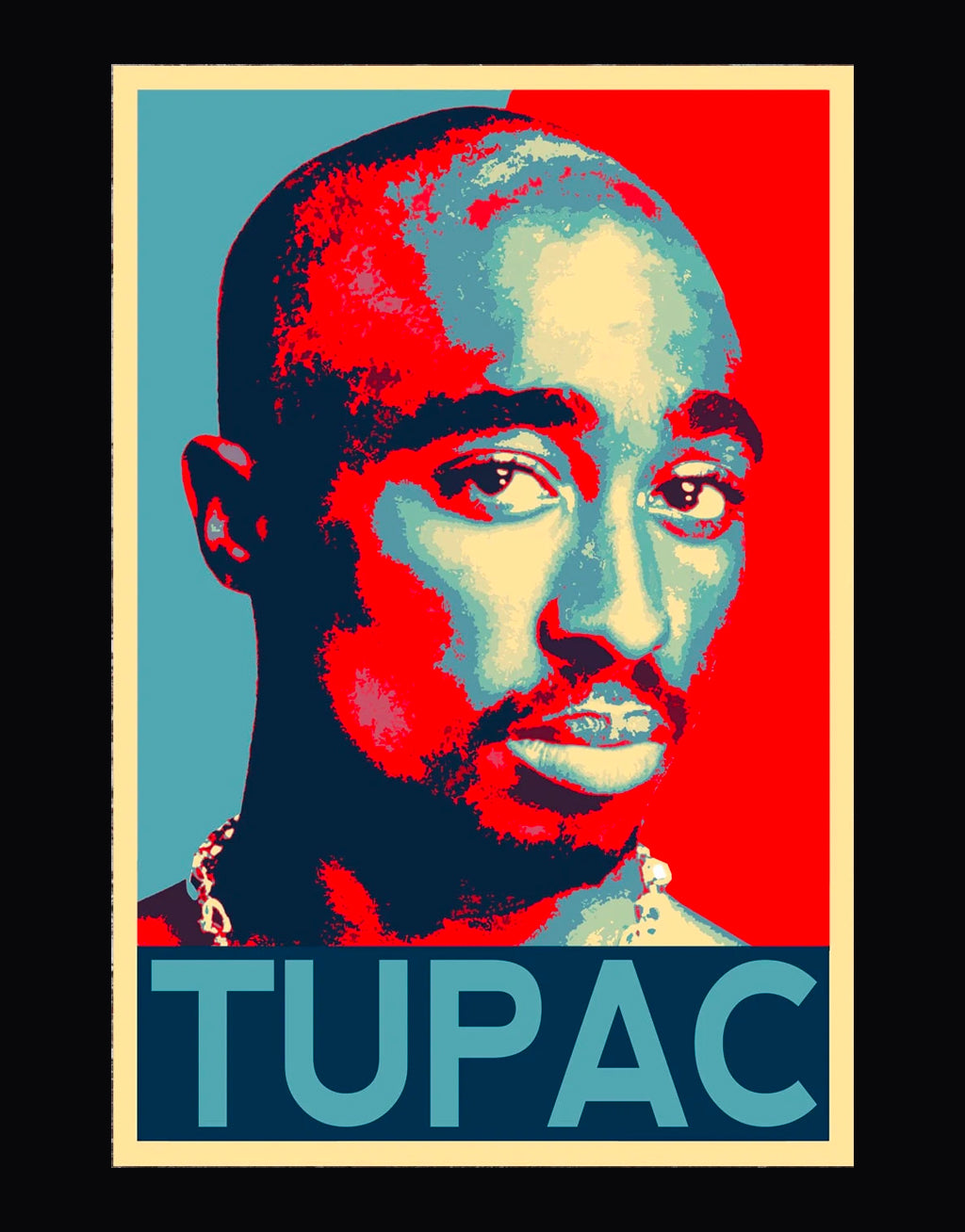 T-Shirt Oversize Nera con Stampa Di Tupac